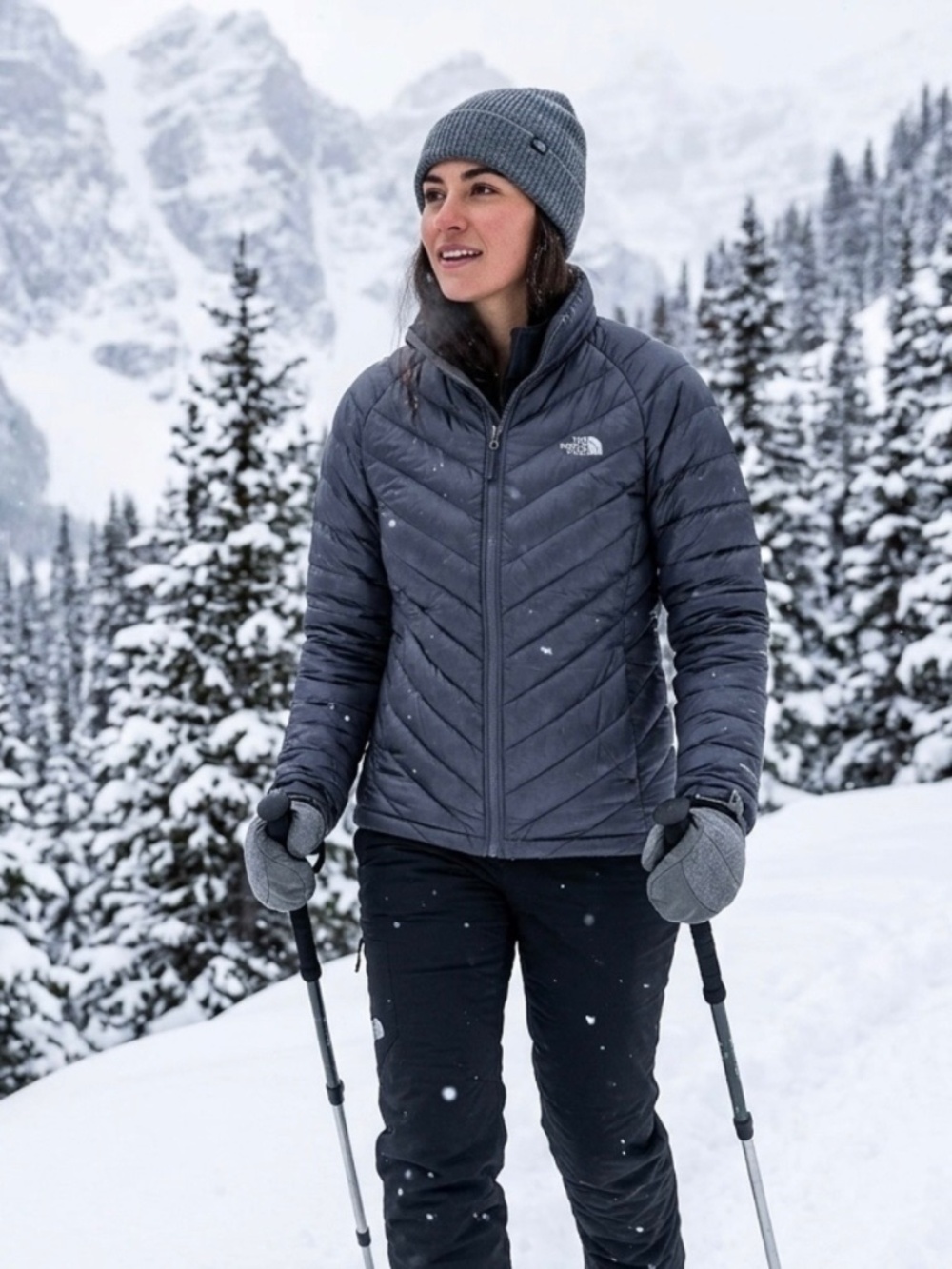 The North Face Puffer Jacket Slate Blue Gray Women’s Sz L Gorpcore Sporty Casual